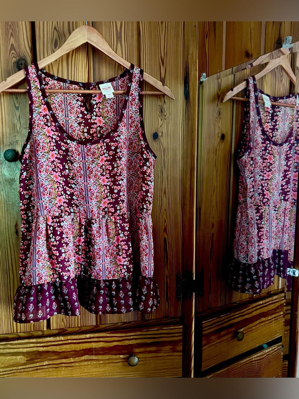 Mossimo Supply Co. Burgundy Floral Peplum Top with Pink Accents